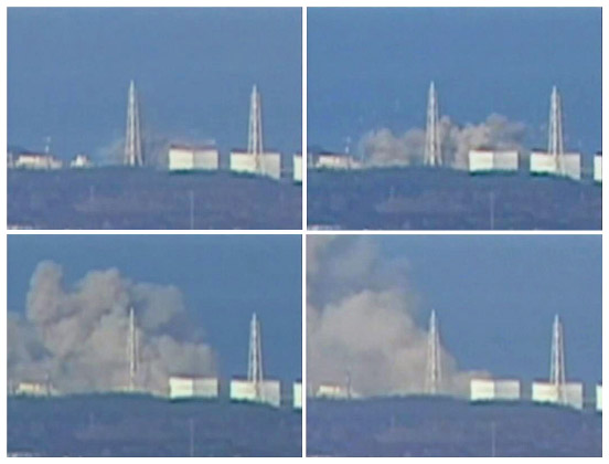 الصور المتتابعة التي تم التقاطها للحظة انهيار جزء من مفاعل فوكوشيما شرقي اليابان