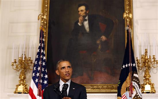 الرئيس الاميركي باراك اوباما خلال مؤتمر صحافي في واشنطن امس (رويترز)