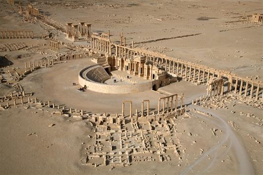 صورة جوية أرشيفية تظهر جزءاً من مدينة تدمر الأثرية في سوريا (أ ف ب)