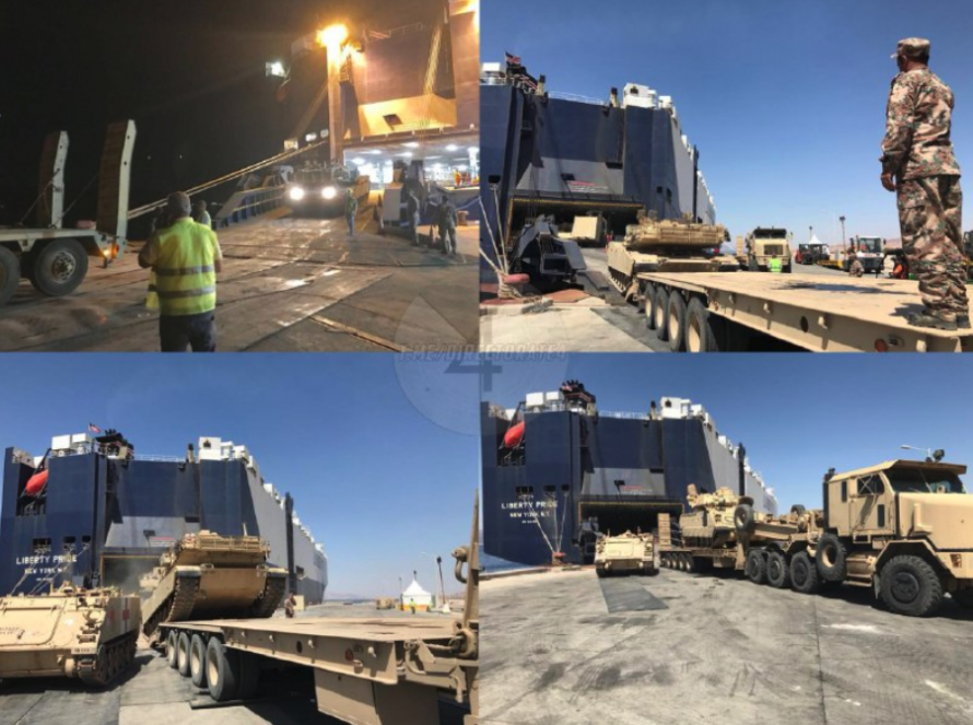 معدات  عسكرية أميركية وصلت ميناء العقبة الصناعي الأردني 
