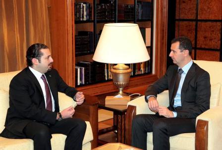 الرئيس بشار الأسد في لقاء مع رئيس الحكومة اللبنانية سعد الحريري.