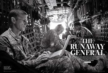 غلاف مجلة «رولينغ ستون» الأميركية ويظهر فيه ماكريستال مع عنوان «الجنرال الهارب».