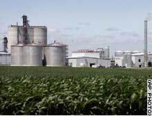 معمل الايثانول في مقاطعة ''لوا'' الأمريكية، محاطاً بحقول الذرة