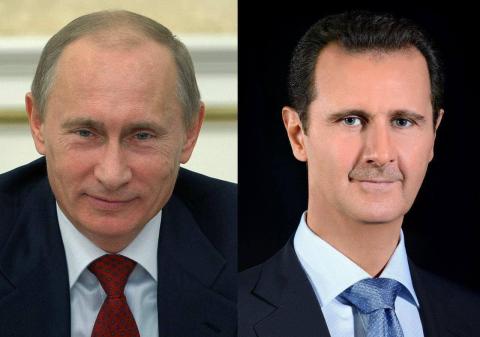 الرئيس الأسد يجري اتصالاً هاتفياً مع الرئيس الروسي فلاديمير بوتين. 