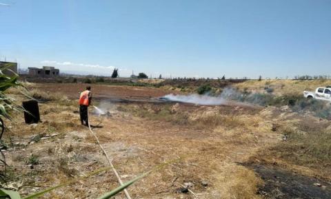  حريق على مساحة 10 دونمات في أراضي باب عمرو بحمص