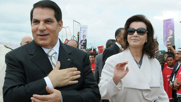 الرئيس التونسي المخلوع وزوجته ليلى الطرابلسي