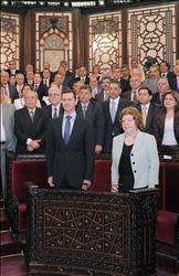 الأسد خلال جلسة مجلس الشعب أمس (أ ف ب) 