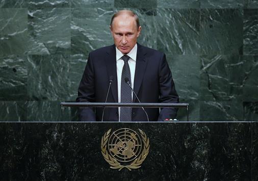 بوتين خلال إلقائه كلمته في الأمم المتحدة اليوم (أ ف ب)