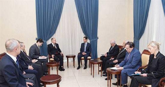الأسد خلال لقائه الوفد البرلماني الروسي في دمشق أمس ("سانا")
