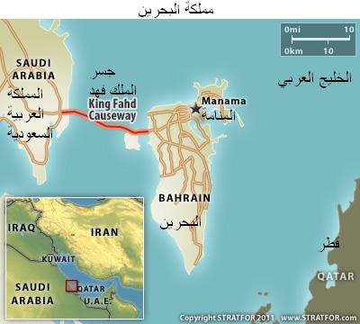 خارطة مملكة البحرين وجسر الملك فهد -أو جسر المحبة- الرابط بينها وبين السعودية