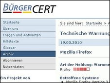 سخة فايرفوكس 3.6.2 على موقع الهيئة الالمانية الرسمية لسلامة الانترنت